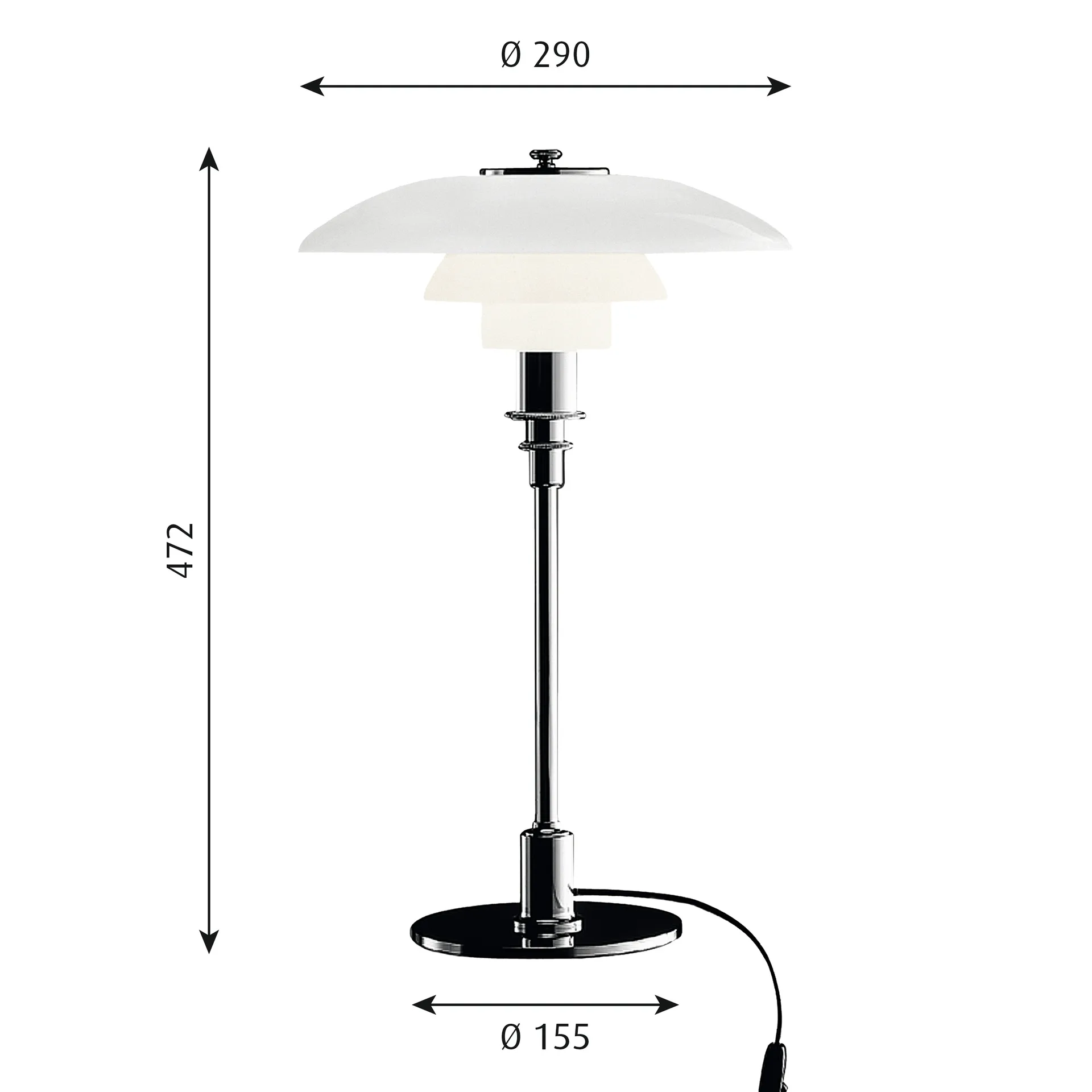 PH 3/2 table lamp, Chome Louis Poulsen