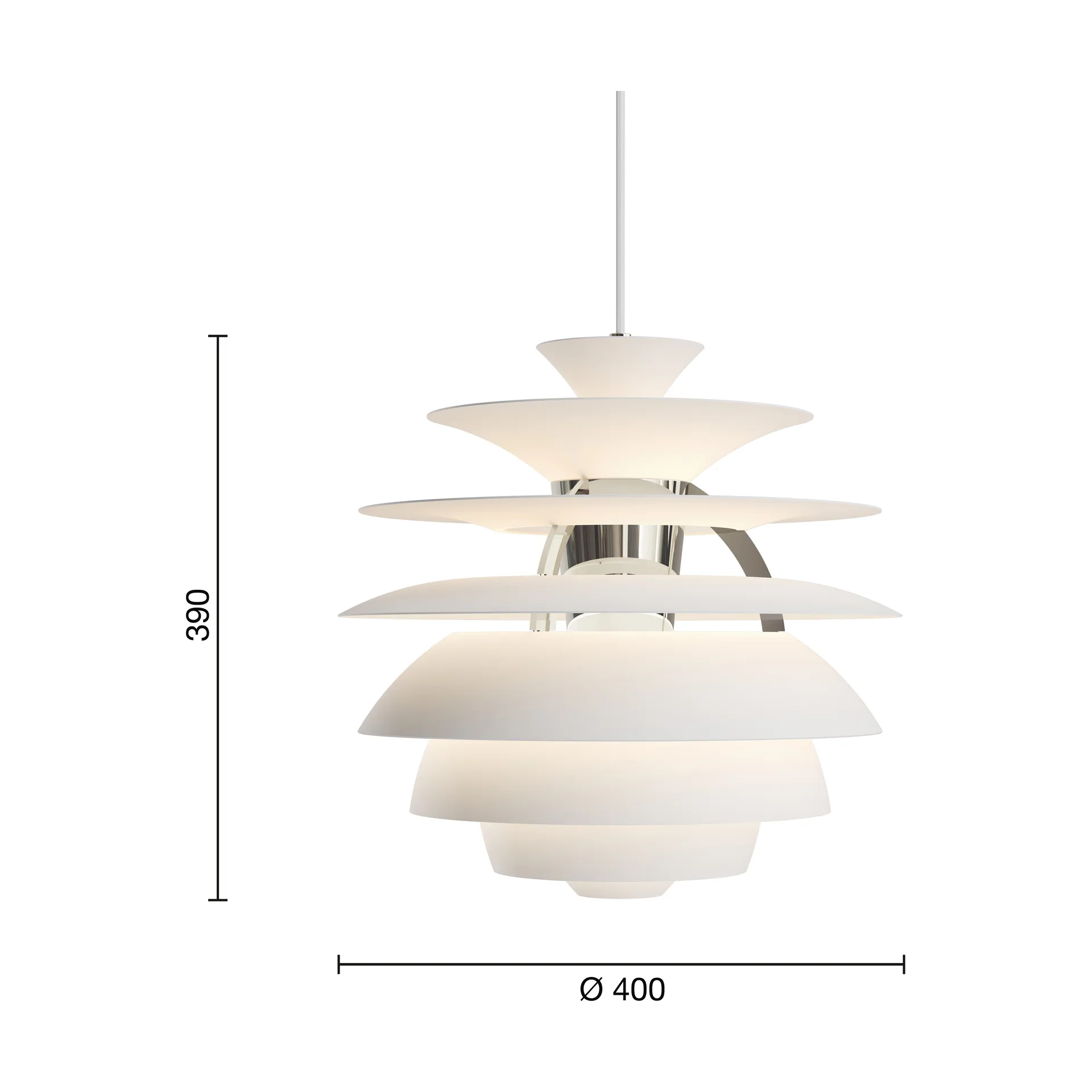 PH Snowball pendant lamp, Soft white-chrome Louis Poulsen