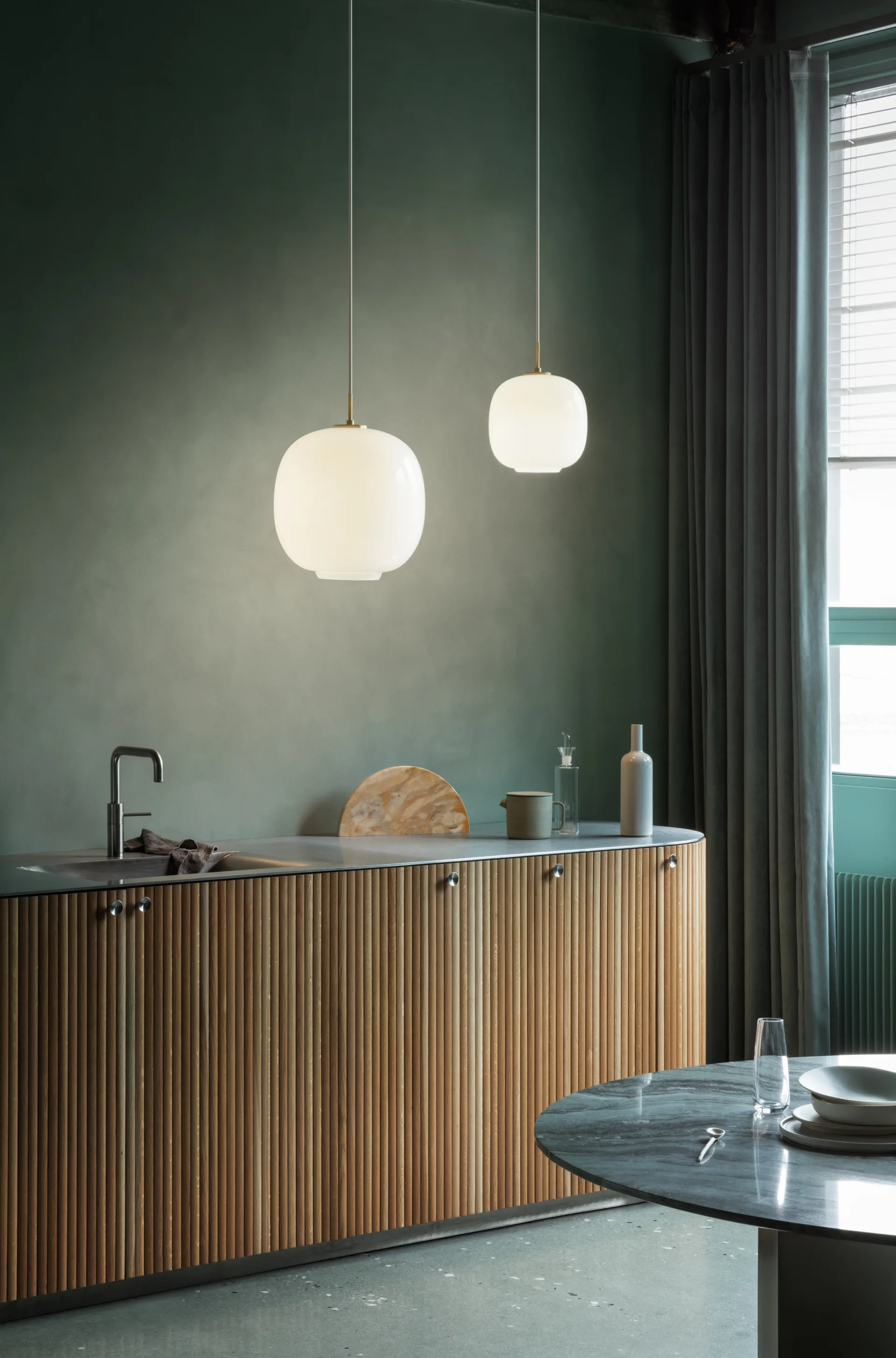 VL45 Radiohus pendant lamp Ø37 cm, Brass-white opal glass Louis Poulsen