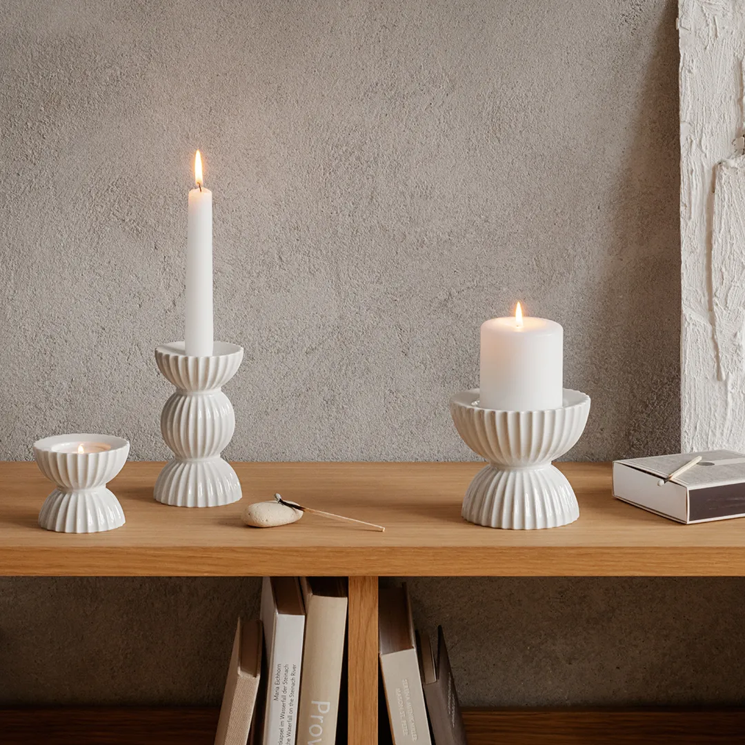 Lyngby Tura tealight holder Ø8 cm, White Lyngby Porcelæn