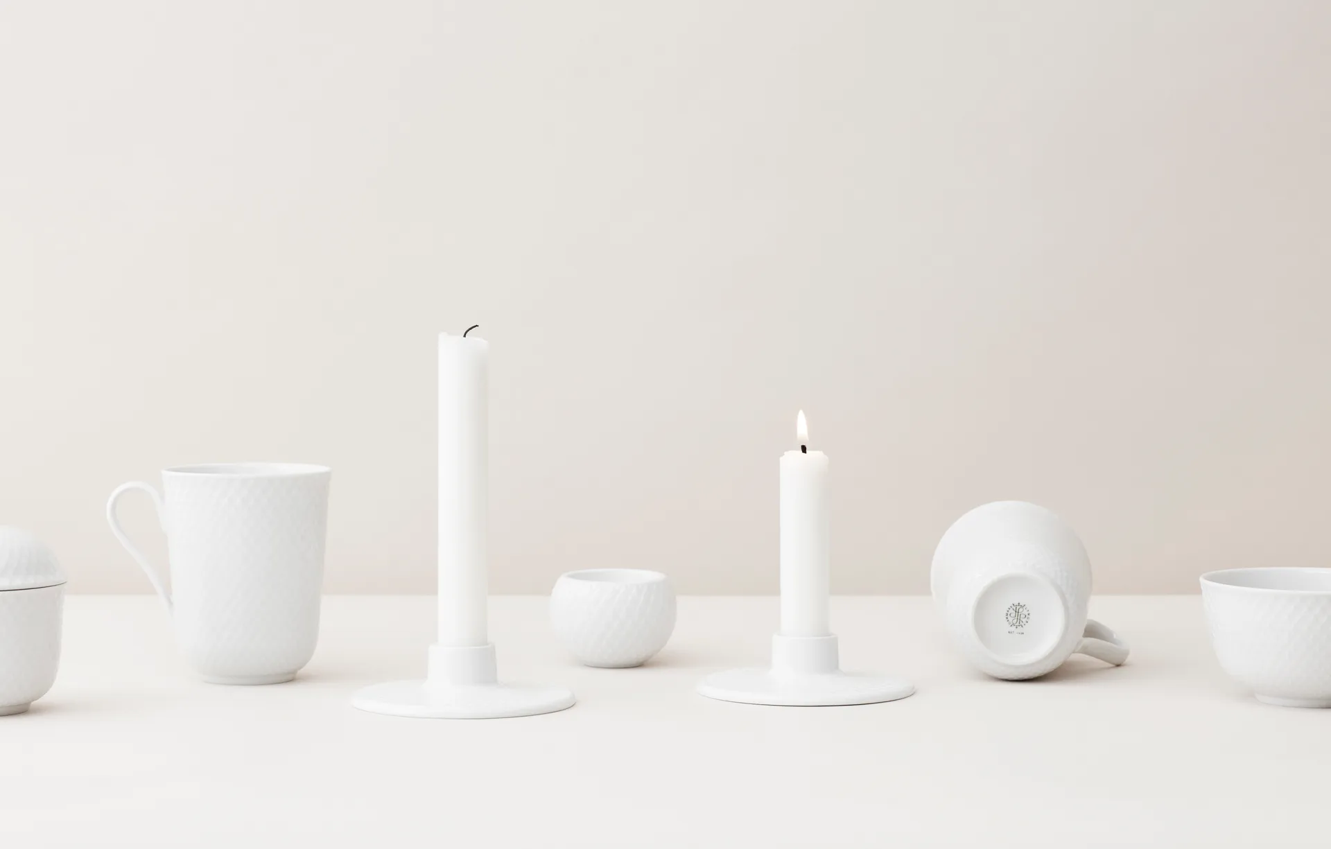 Rhombe candle holder 3 cm, White Lyngby Porcelæn