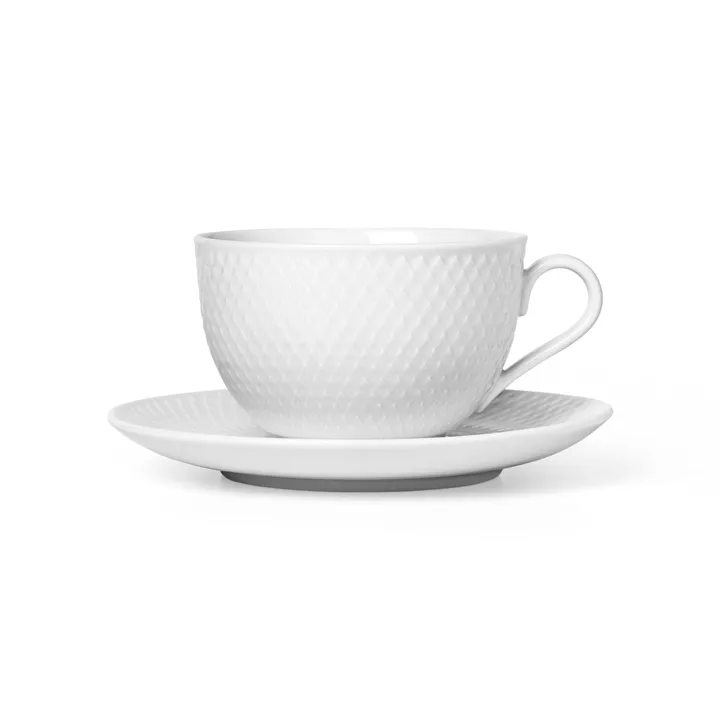 Rhombe teacup with saucer - white - Lyngby Porcelæn
