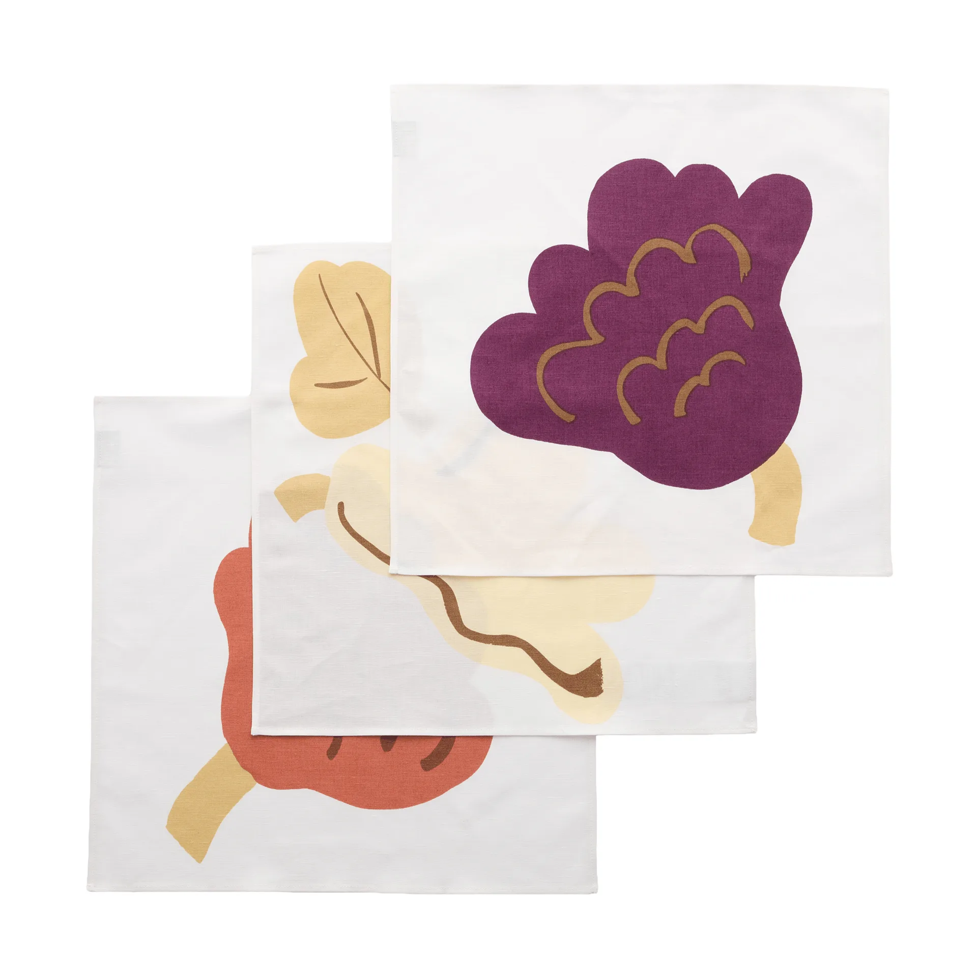 Kukasta Kukkaan fabric napkin, White-plum-terrac-ochre, 3-pack Marimekko