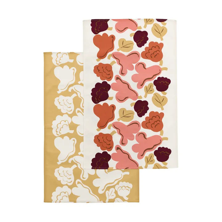 Kukasta Kukkaan kitchen towel - Off white-pink-terrac-ochre, 2-pack - Marimekko