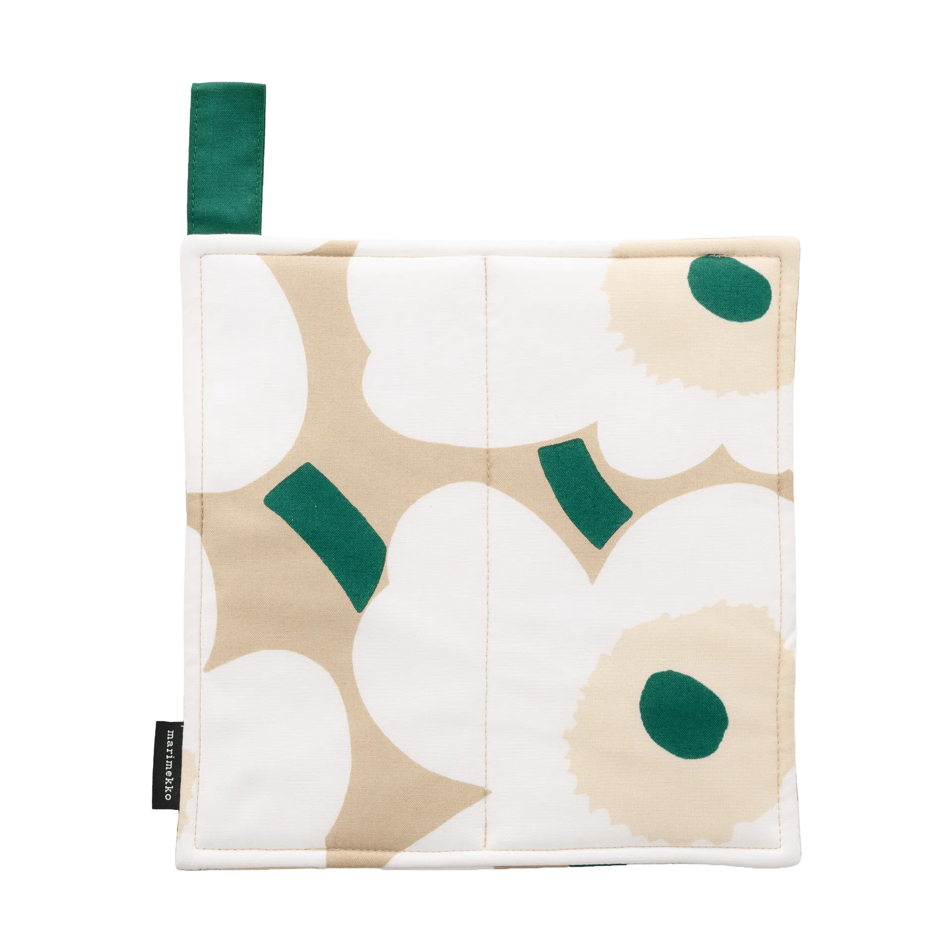 Pieni Unikko pot holder 21,5x21,5 cm, Sand-white-hay-emerald Marimekko