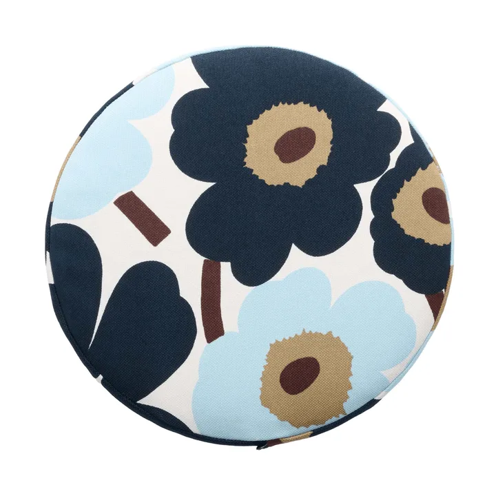 Pieni Unikko round seat cushion - White-blueberry-cold blue-dark brown - Marimekko