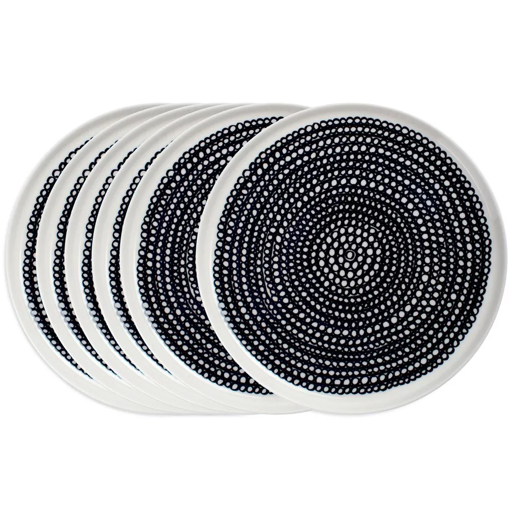 Räsymatto plate 20 cm 6-pack black small dots,  Marimekko