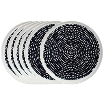 Räsymatto plate 20 cm 6-pack black small dots - Marimekko