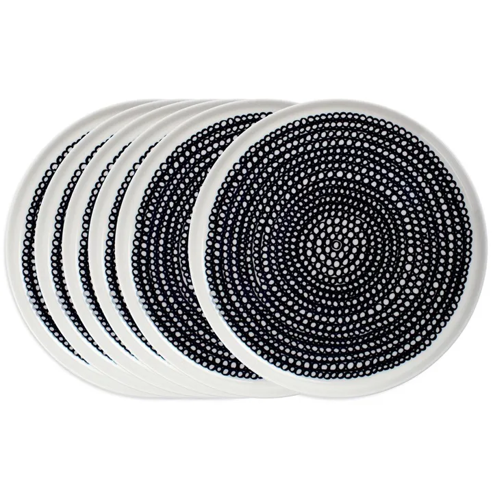 Räsymatto plate 20 cm 6-pack black small dots - Marimekko