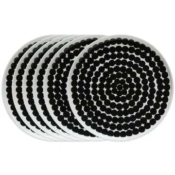 Räsymatto plate 20 cm, 6-pack black-white - Marimekko
