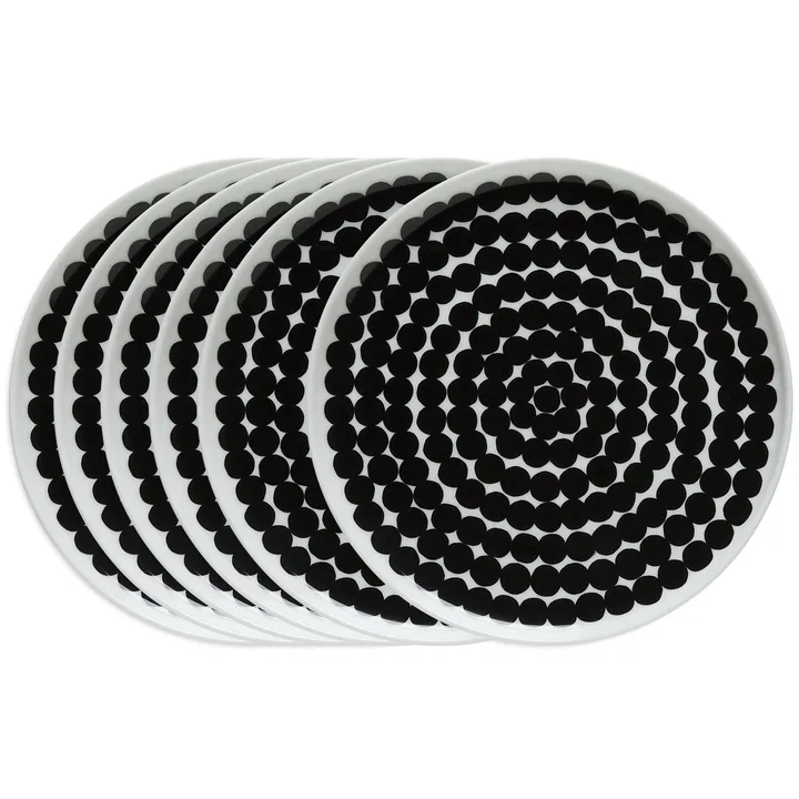 Räsymatto plate 20 cm, 6-pack black-white - Marimekko
