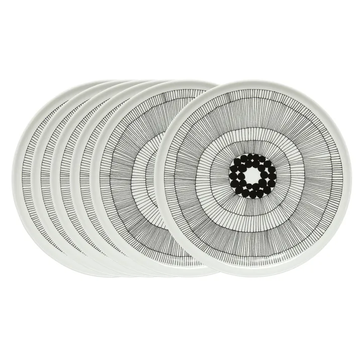Siirtolapuutarha plate Ø 25 cm, 6-pack black-white - Marimekko