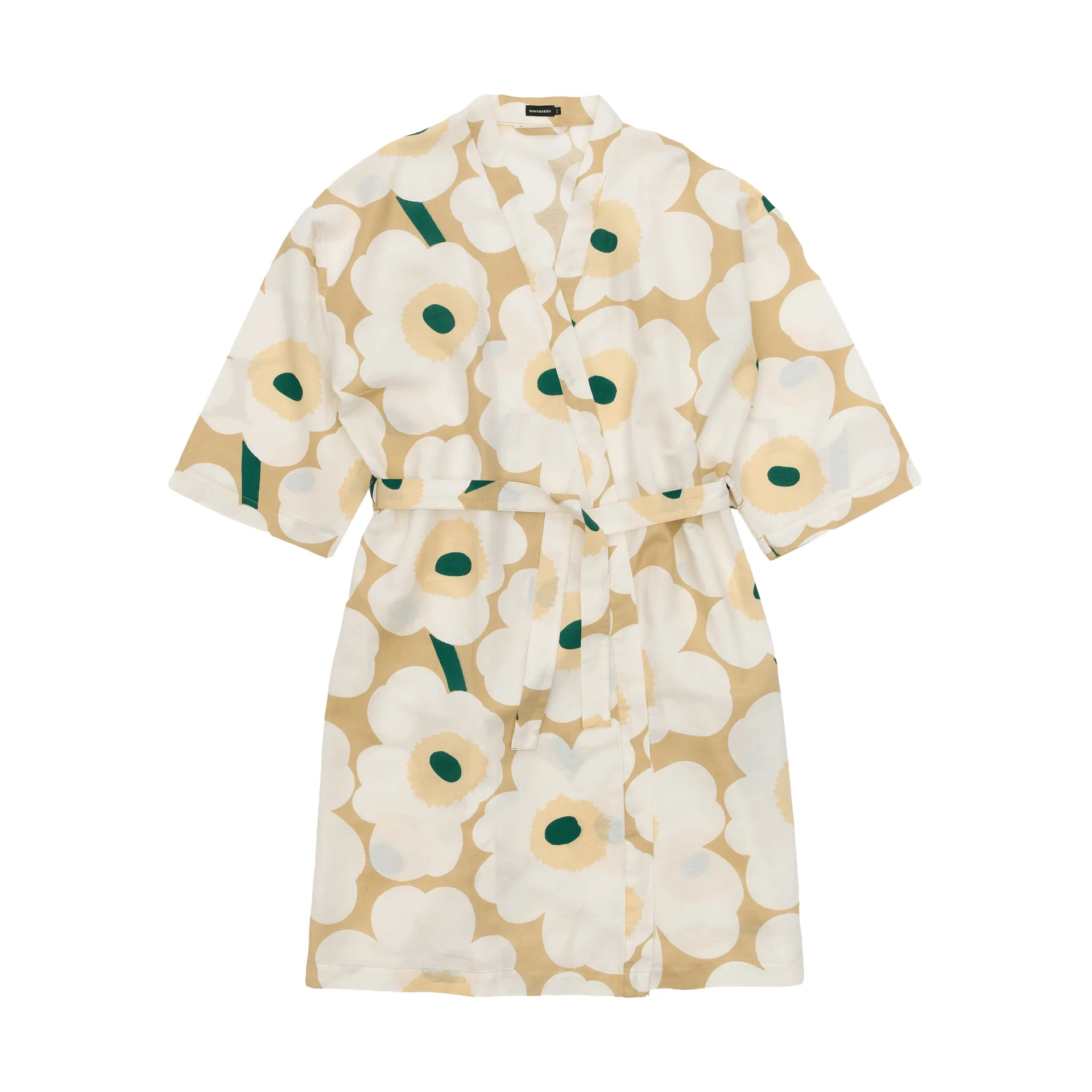 Unikko bathrobe S/M, Sand-off white-hay-emerald Marimekko