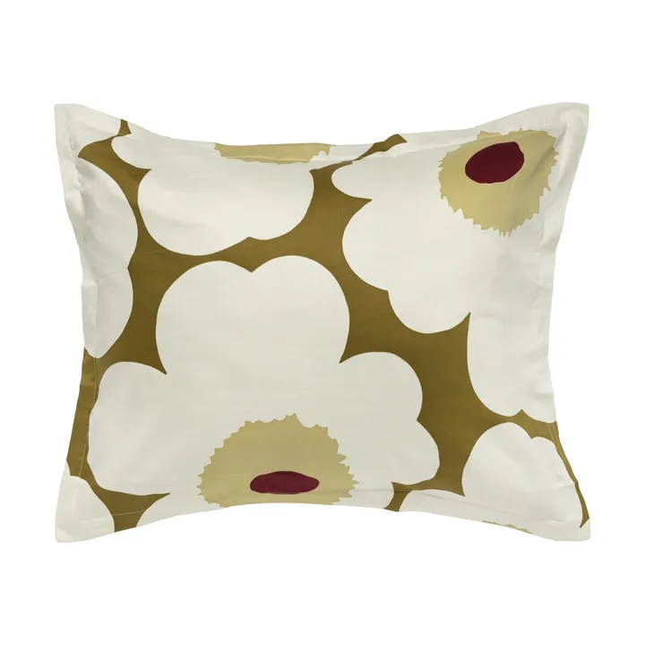 Unikko pillowcase satin 50x60 cm - Green umber-cream - Marimekko