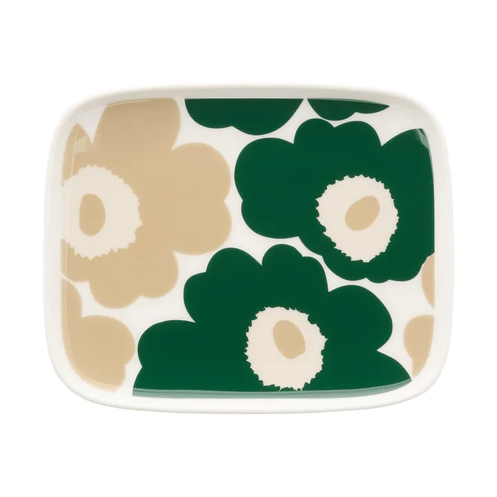 Unikko plate 12x15 cm - White-dark green-beige-light sand - Marimekko