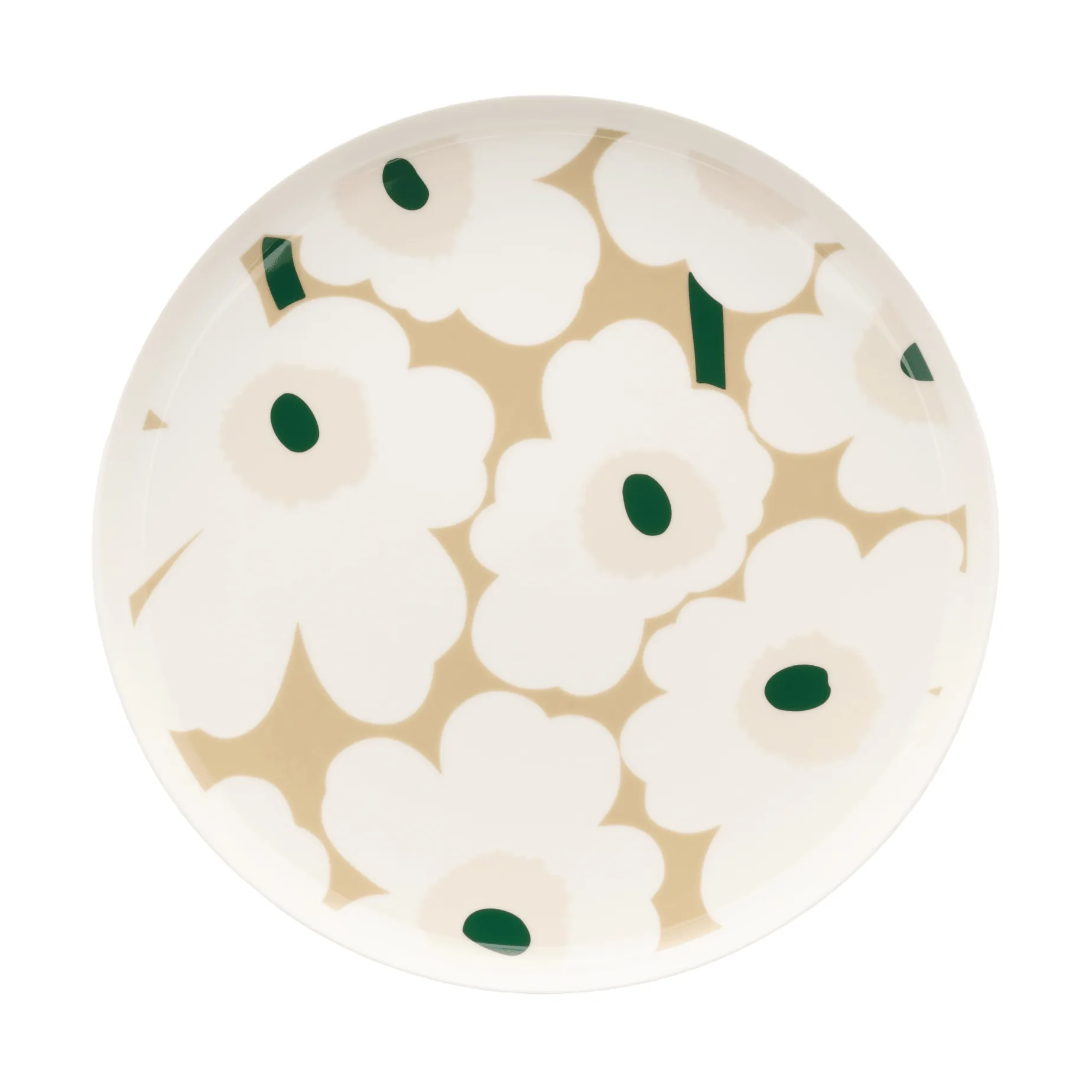 Unikko plate Ø25 cm, White-beige-light sand-dark green Marimekko