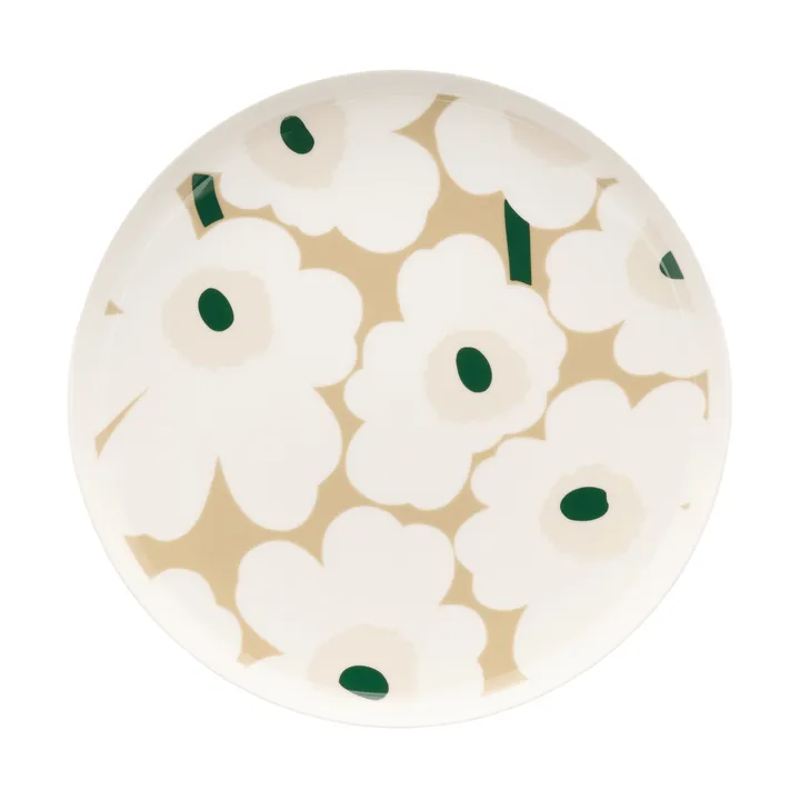 Unikko plate Ø25 cm - White-beige-light sand-dark green - Marimekko