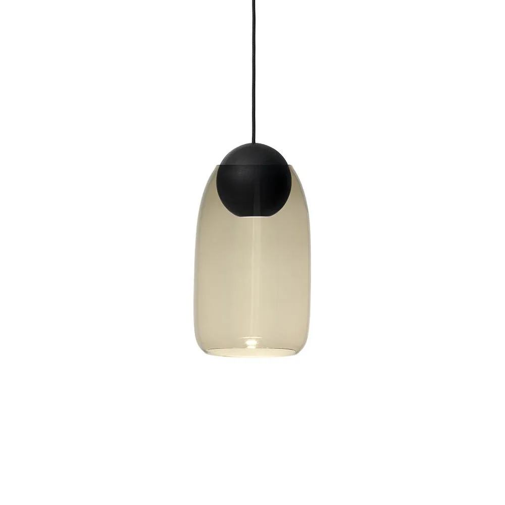 Liuku Ball pendant lamp, Smoked glass. black lacquered lind Mater