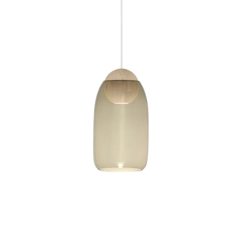 Liuku Ball pendant lamp, Smoked glass. matt lacquered lind Mater
