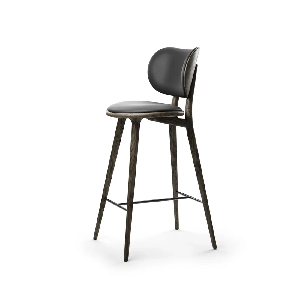 Mater High Stool Backrest barstool low, leather black, sirka grey oak stand Mater