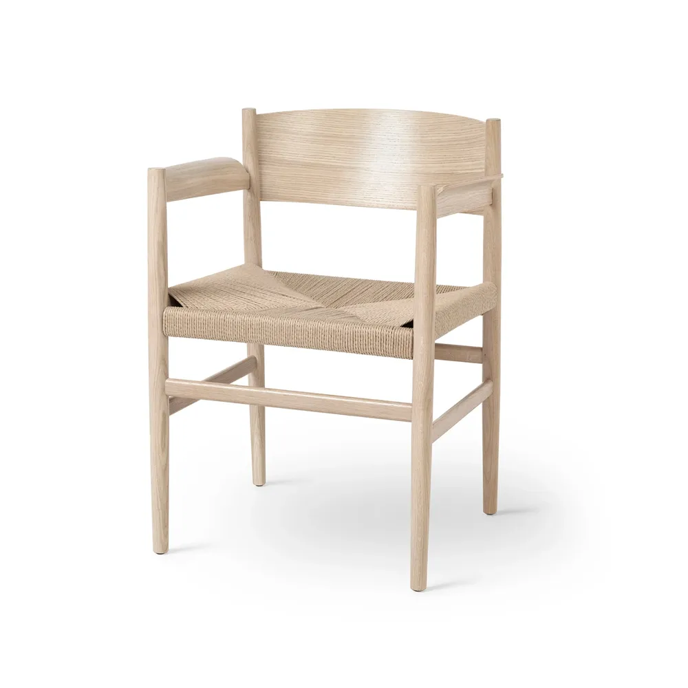 Nestor armchair, oak matt varnished, natural braided seat Mater