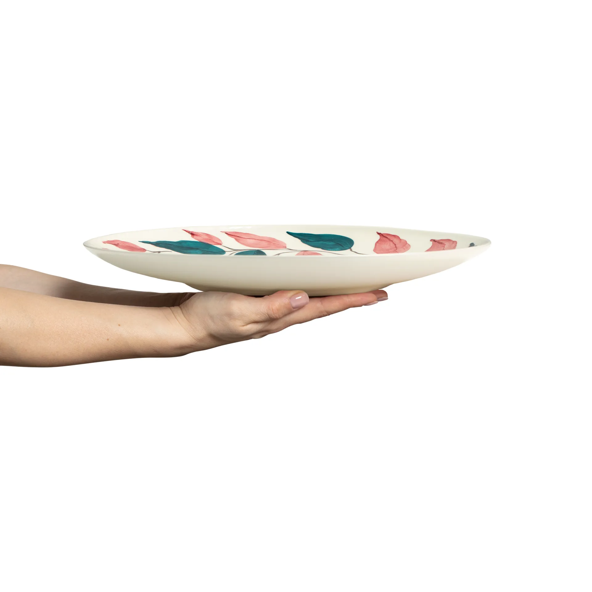 Flowers leaves serving platter Ø34 cm, White Mateus