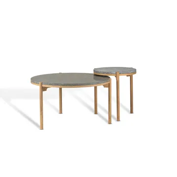 Dondo side table white pigmented oak Ø45 cm - Honed limestone - Mavis