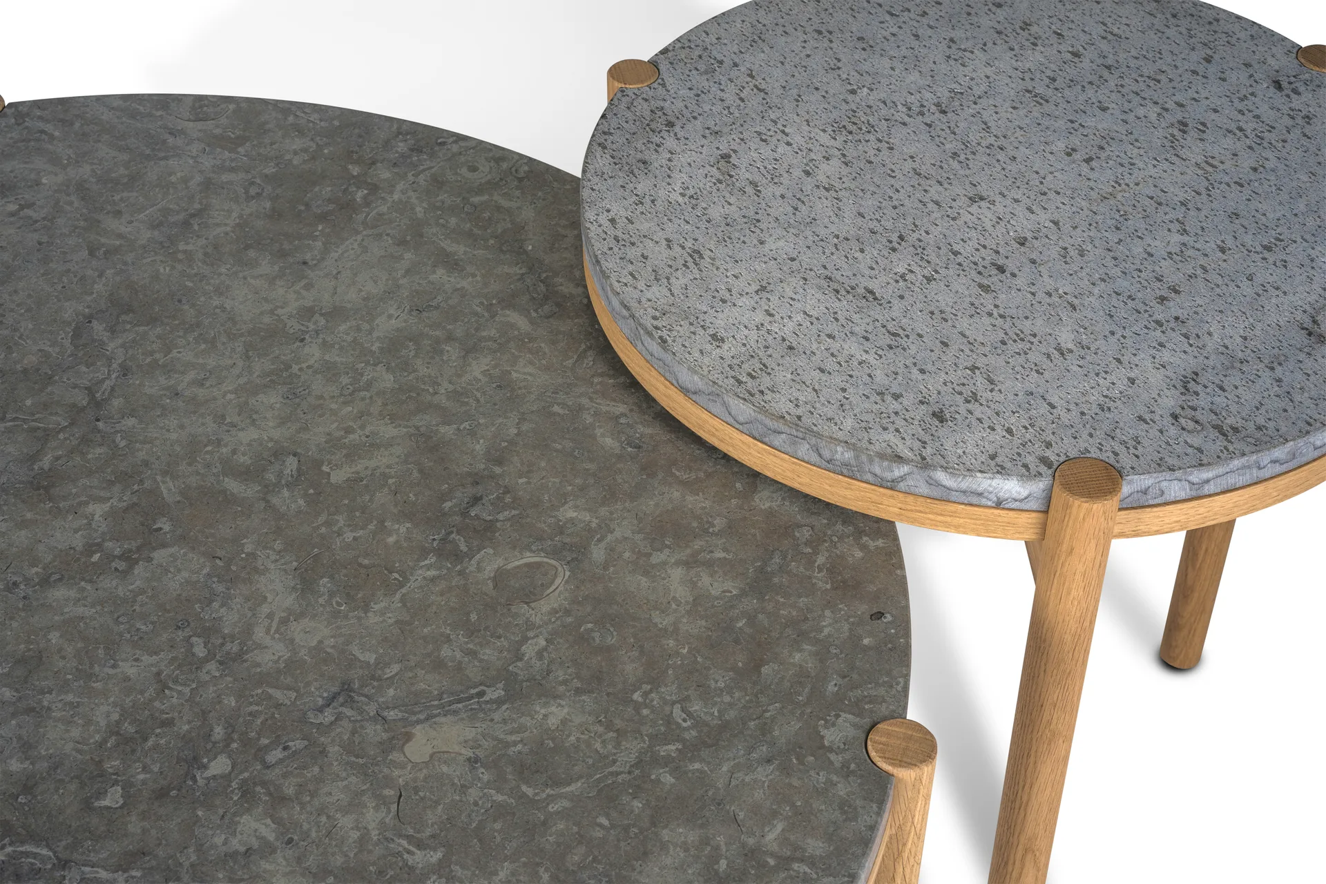 Dondo side table white pigmented oak Ø45 cm, Honed limestone Mavis