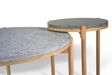Dondo side table white pigmented oak Ø45 cm - Honed limestone - Mavis