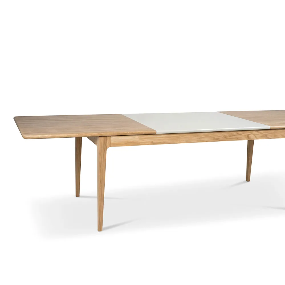 Höllviken dining table, Oak white pigmented matte lacquer-1 insert-limestone ø 50 cm Mavis