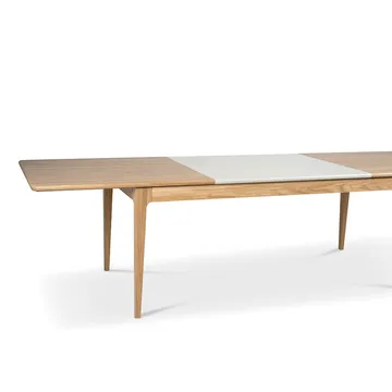 Höllviken dining table - Oak white pigmented matte lacquer-1 insert-limestone ø 50 cm - Mavis