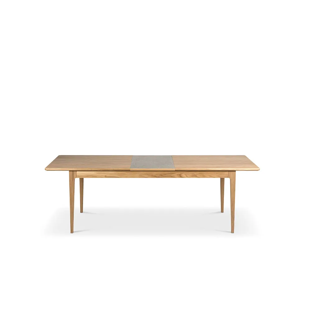 Höllviken dining table, Oak white pigmented matte lacquer-1 insert-limestone ø 50 cm Mavis