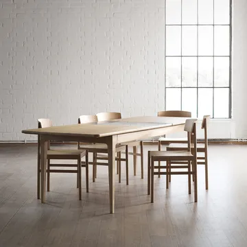 Höllviken dining table - Oak white pigmented matte lacquer-1 insert-limestone ø 50 cm - Mavis