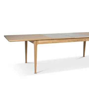 Höllviken dining table - oak white pigmented matte lacquer, 2 leaves, limestone Ø 50 cm - Mavis