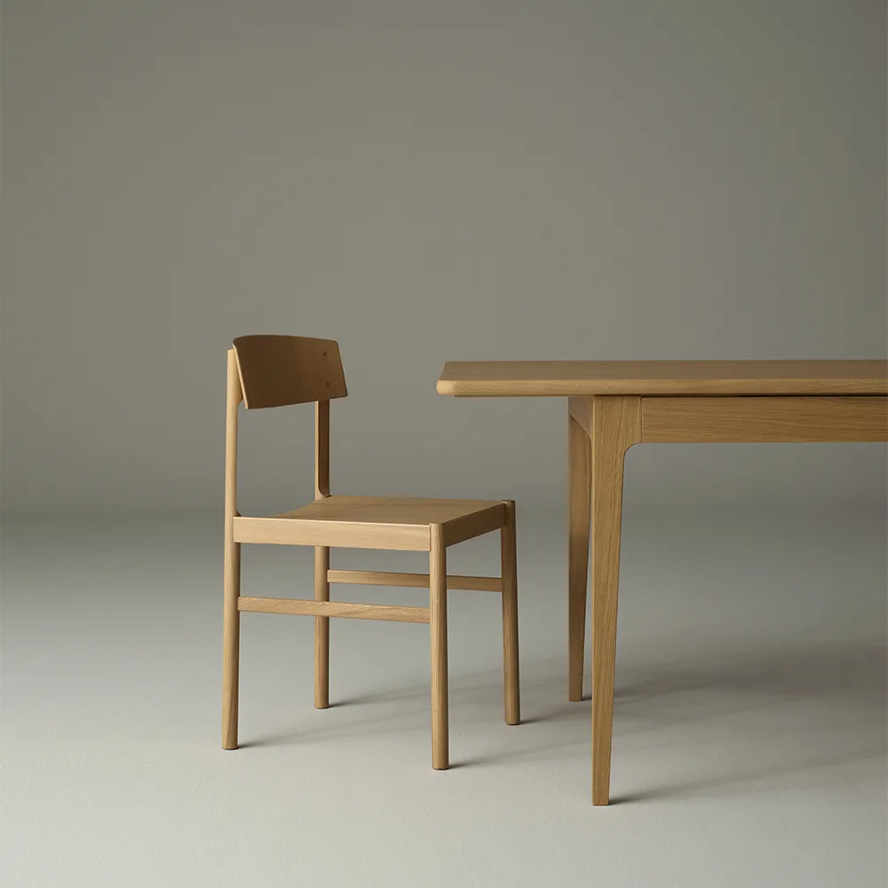 Höllviken dining table, oak white pigmented matte lacquer, 2 leaves, limestone Ø 50 cm Mavis