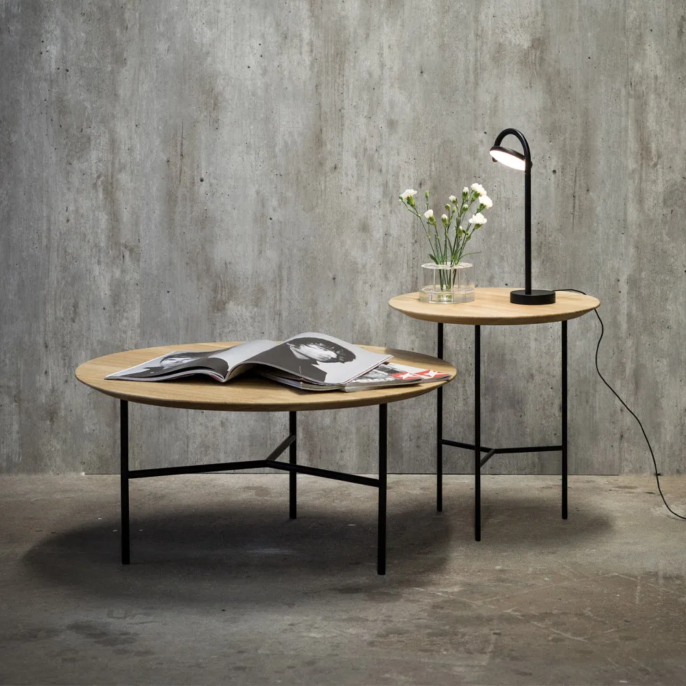 Tribeca side table, oak oil rustic, white legs, ø47 cm Mavis