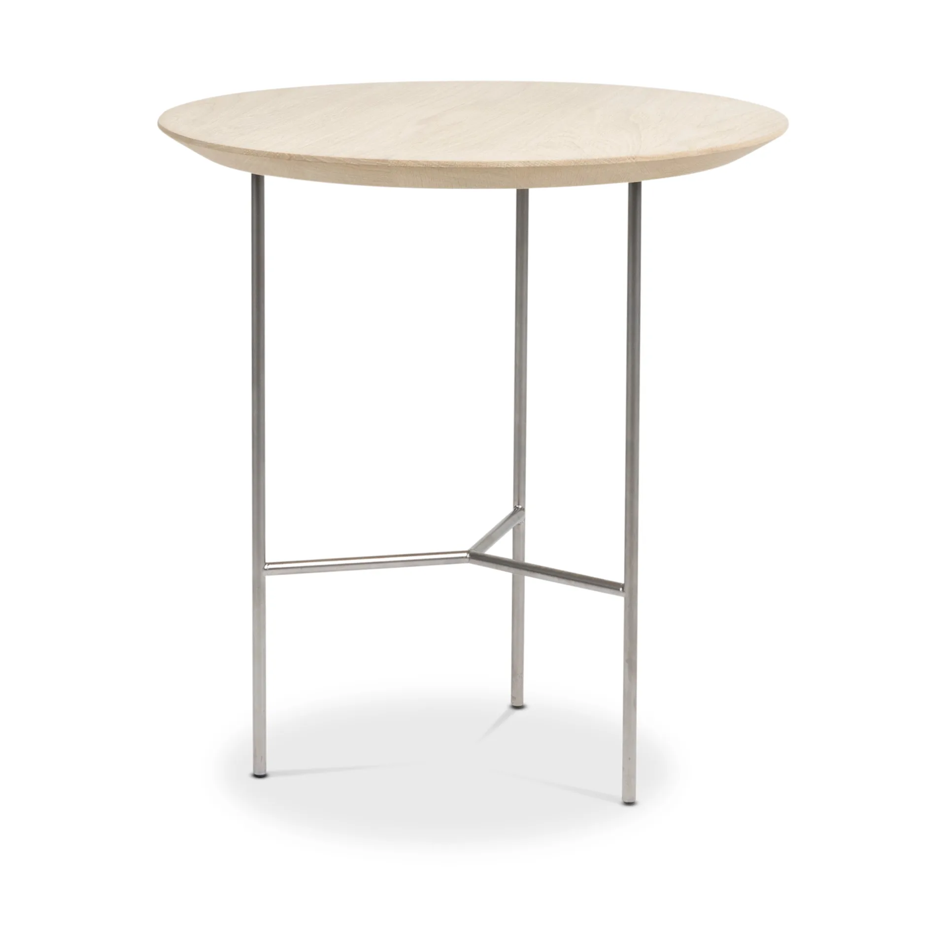 Tribeca side table, oak soap-rubbed rustic, satin chrome legs, ø47 cm Mavis