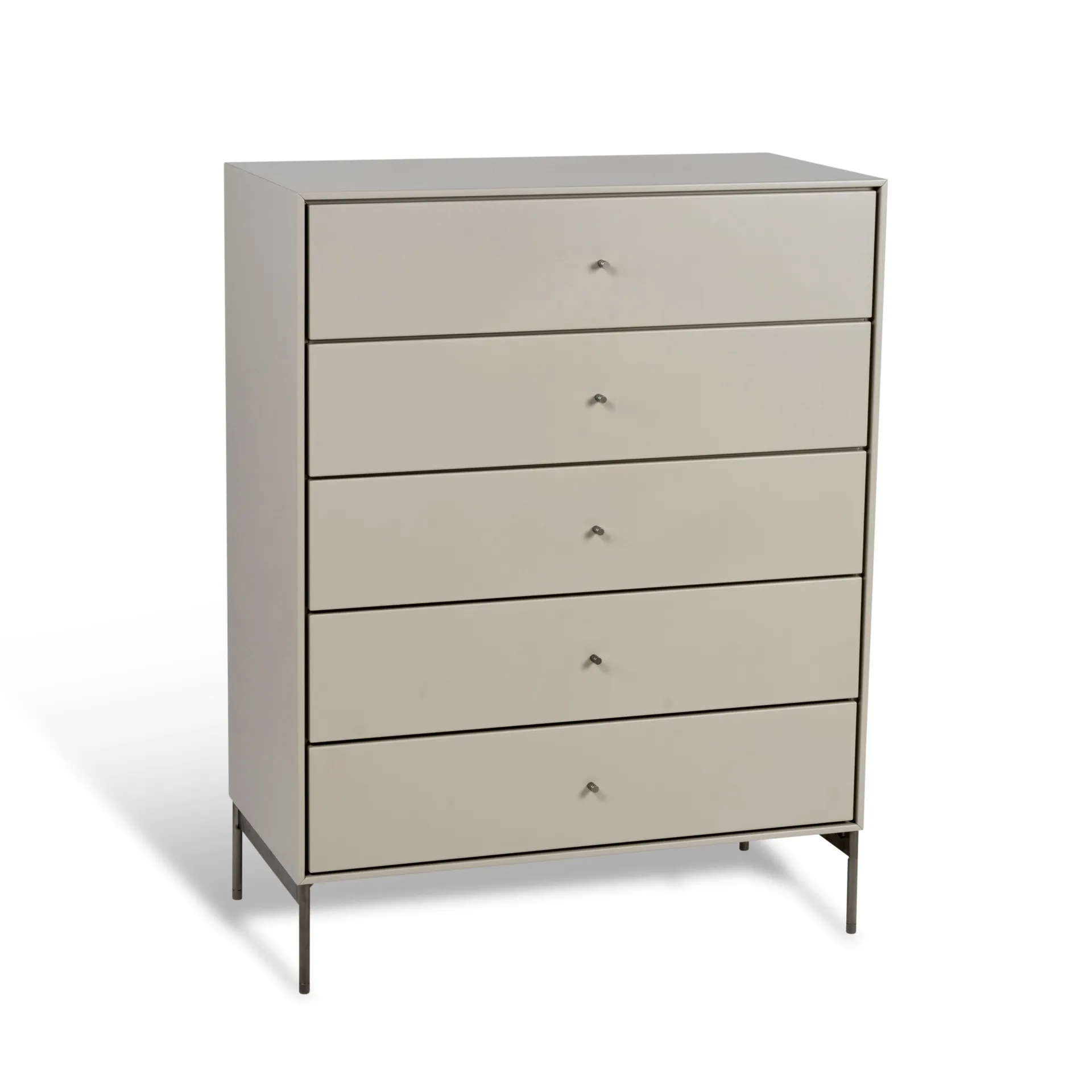 Volt chest of 5 drawers beige, Details in stainless steel Mavis
