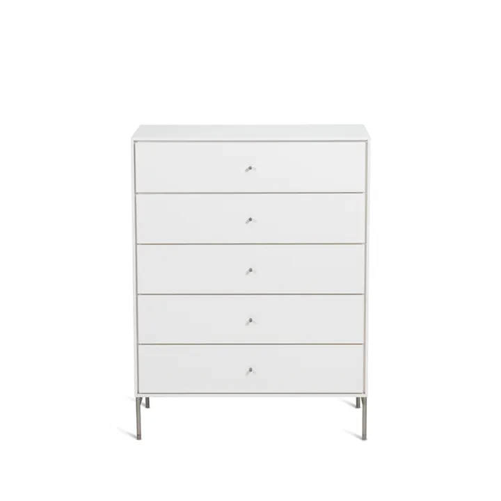 Volt chest of 5 drawers white - Details in stainless steel - Mavis