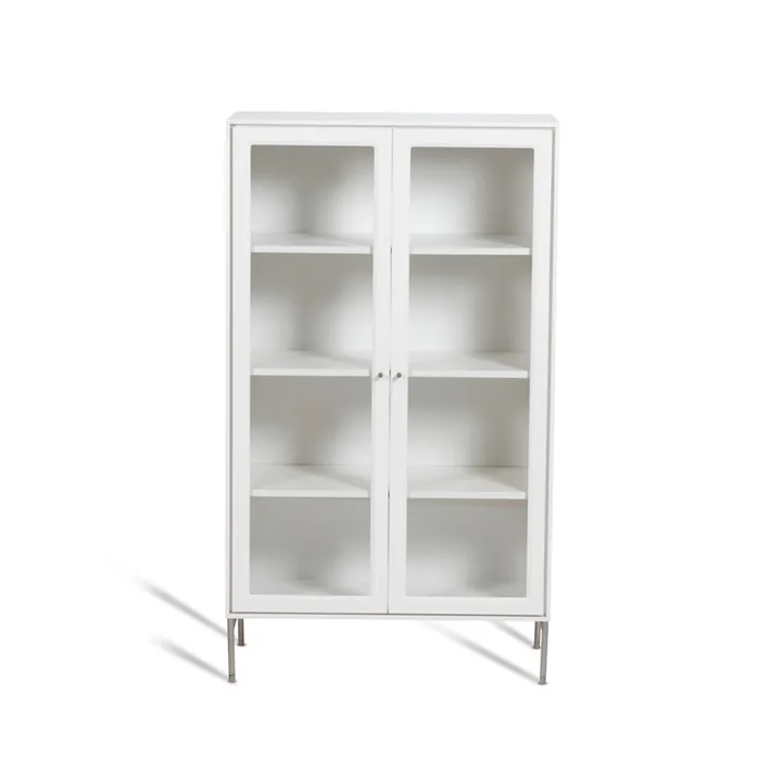 Volt display cabinet 130 cm white lacquer - Details in stainless steel - Mavis