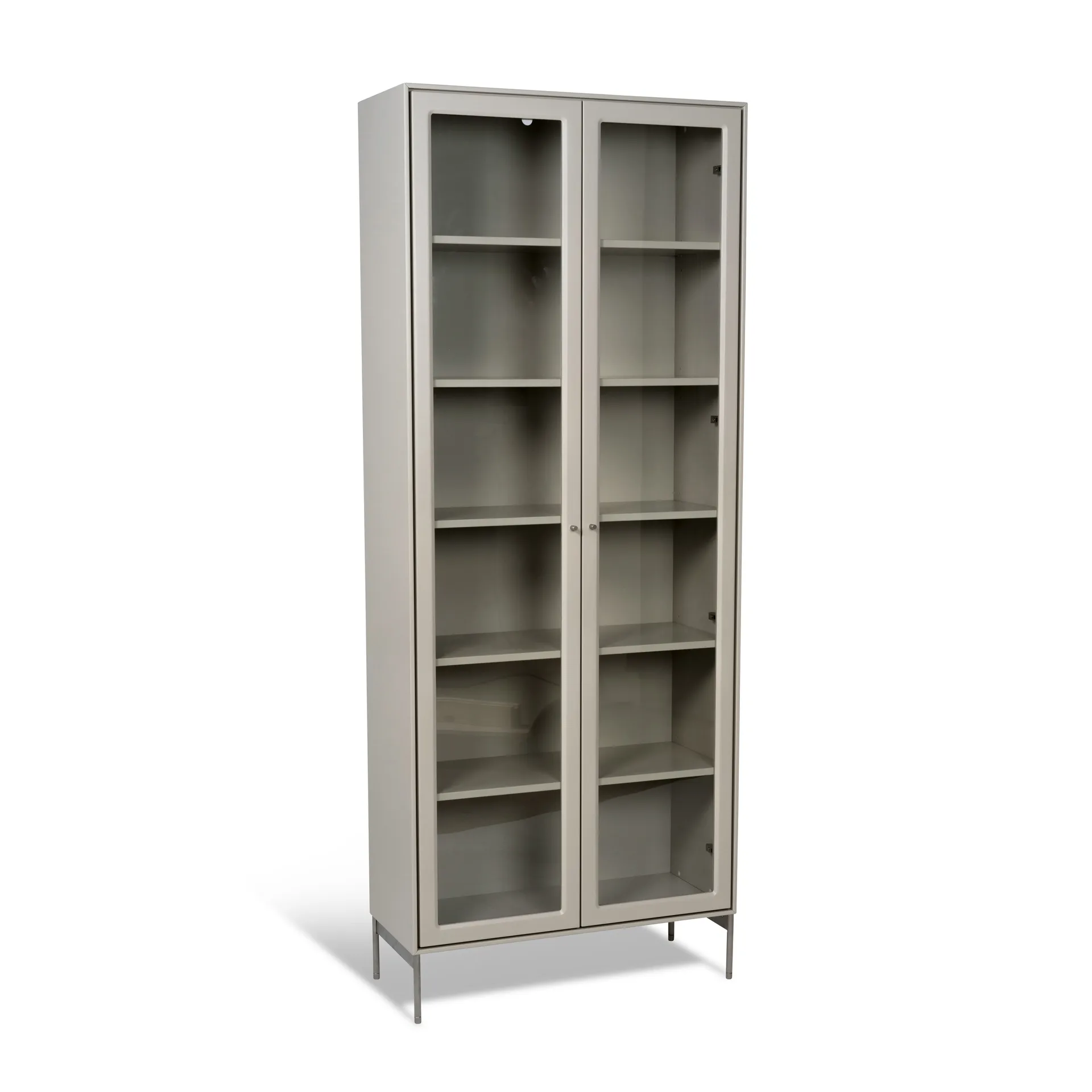 Volt display cabinet 190 cm beige, Details in stainless steel Mavis