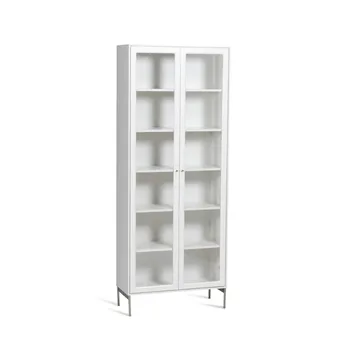 Volt display cabinet 190 cm white lacquer - Details in stainless steel - Mavis