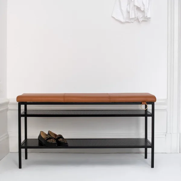 Nancy shoe shelf, Black-Cognac Maze