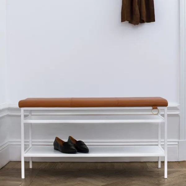 Nancy shoe shelf, White-Cognac Maze