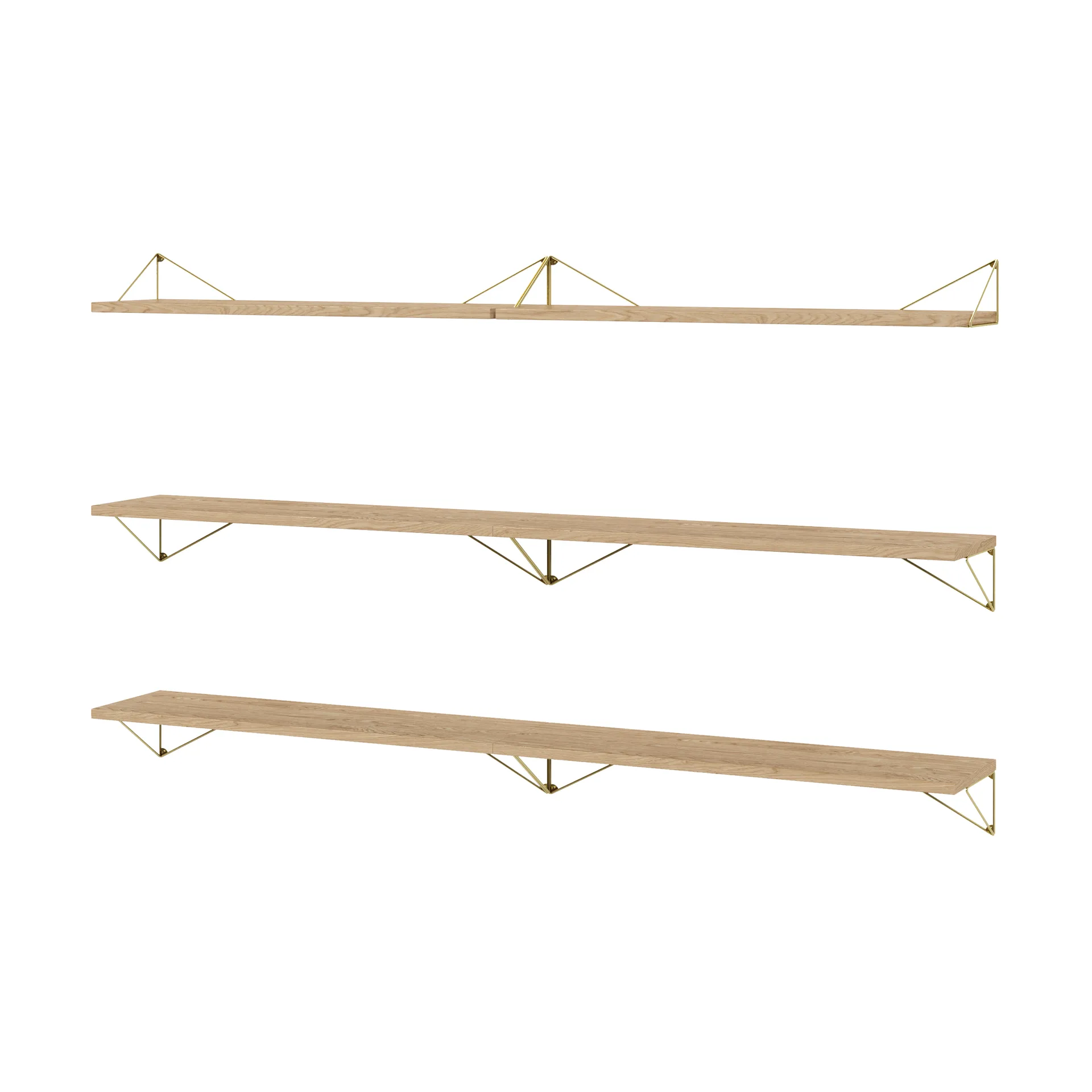 Pythagoras Bundle B shelving system oak-brass,  Maze
