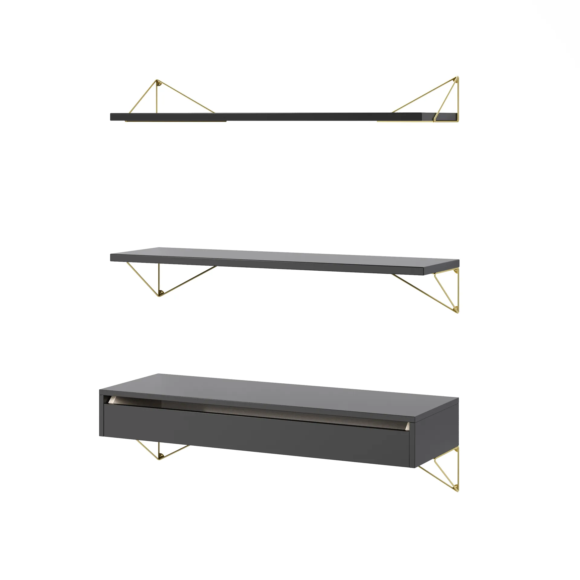 Pythagoras Bundle C shelving system black-brass,  Maze