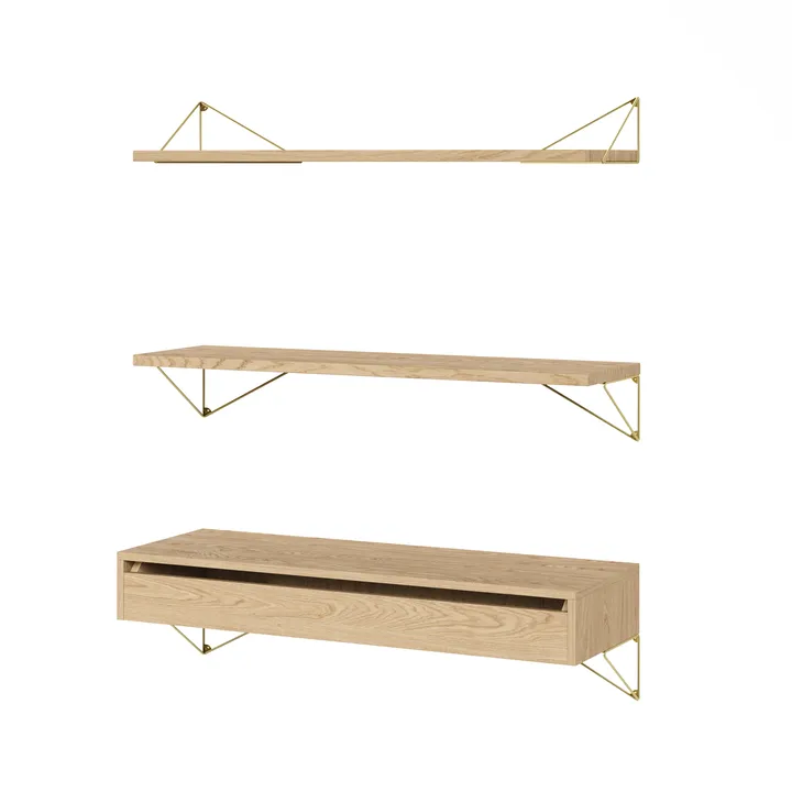 Pythagoras Bundle C shelving system oak-brass - Maze