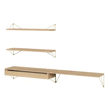 Pythagoras Bundle D shelving system oak-brass - Maze
