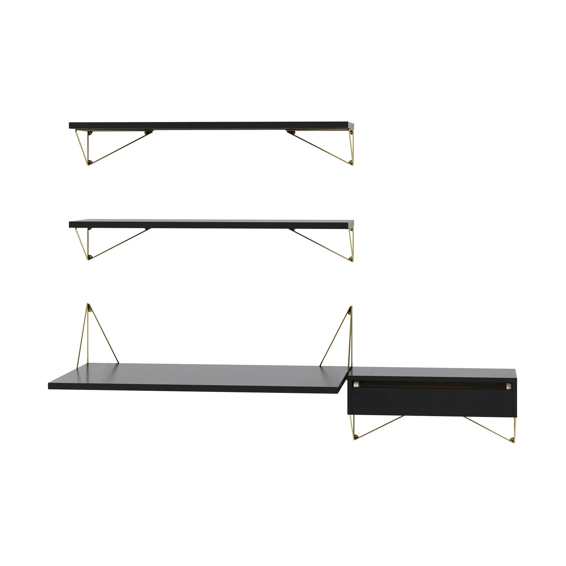 Pythagoras Bundle E shelving system black-brass,  Maze