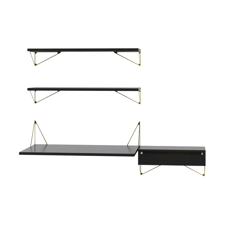 Pythagoras Bundle E shelving system black-brass - Maze